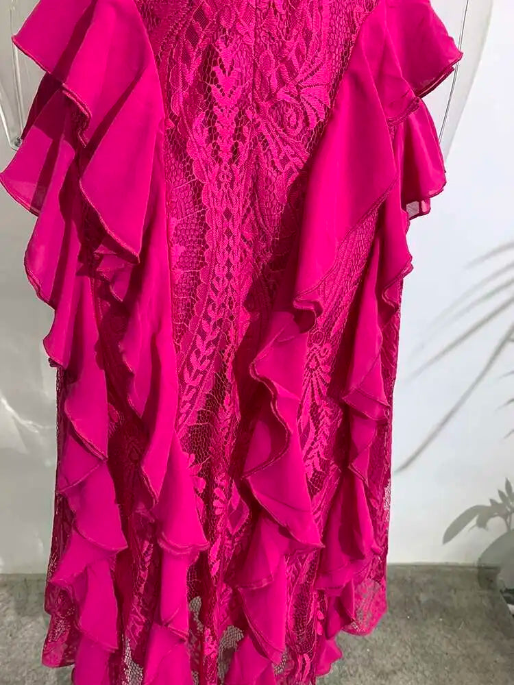 Fashioin Designes Hollow Out Ruffled Evening Dresses For Women O Neck Short Sleeve Party Maxi Dress 2025 New Summer voguable