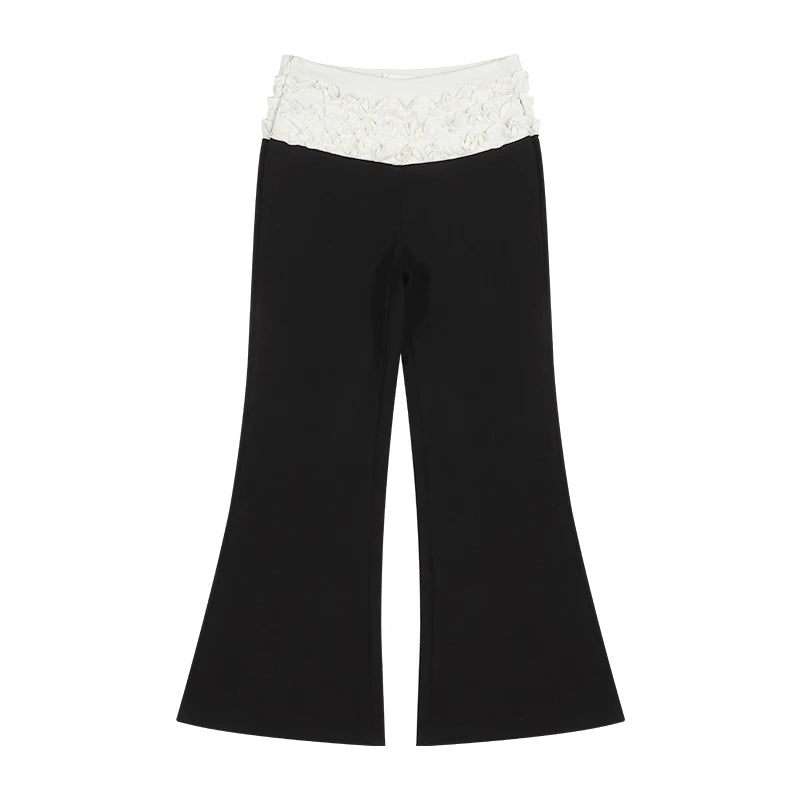 Voguable 2024 Spring New Streetwear Contrast Color Patchwork Pleated Casual Wide Leg Pants Women + Sexy Camisole Two-Piece Suit voguable