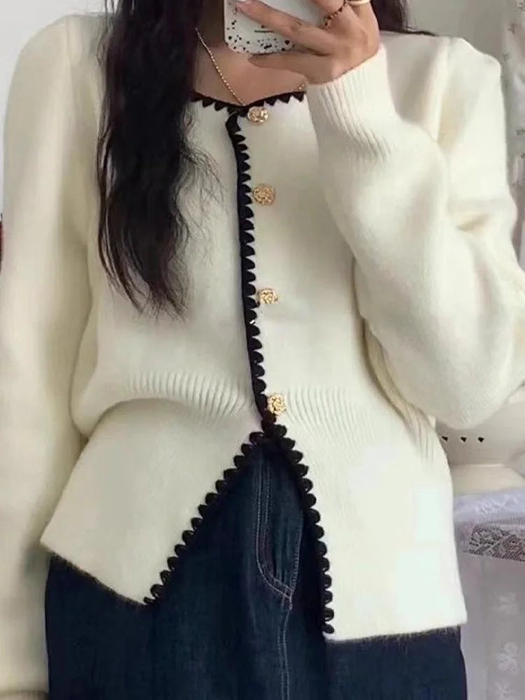 Sweet Chic Soft Cardigan Women Long Sleeve Fashion O Neck Knitted Jacket Fall Korean Casual Female Elegant Buttons Tops Cute New voguable