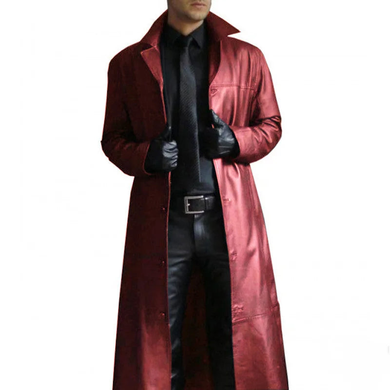 2024 Men Faux Leather Trench Fashion Long Sleeve Autumn Windbreaker Coat Slim Leather Long Leather Jacket Men's Jacket Outwear voguable