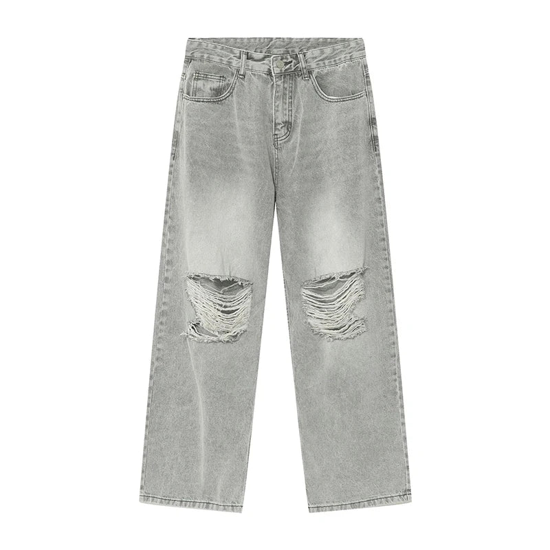 Voguable Ripped Jeans Men High Street Male Hip Hop Distressed Denim Wide Leg Pants Casual Trousers Vintage Streetwear Loose voguable