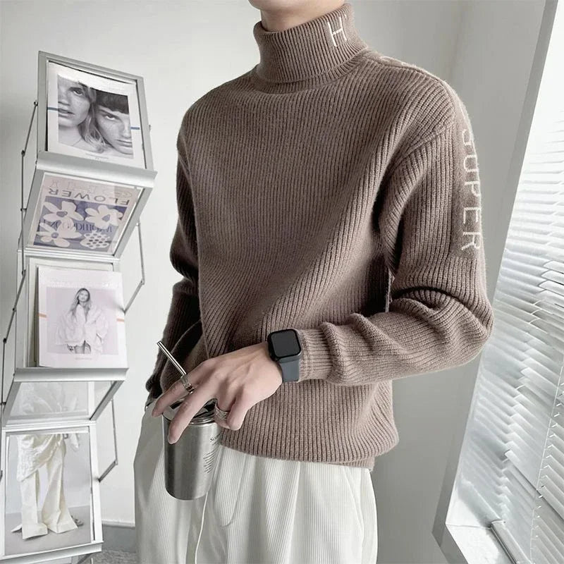 Voguable  Knitted Sweaters for Men Turtleneck High Collar Black Man Clothes Pullovers Coat Jacket Letter Maletry New in Plus Size Casual voguable