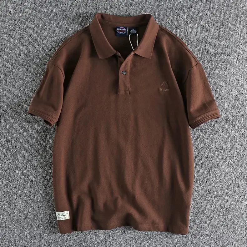 Voguable  American Retro Embroidered Solid Color Pearl Mesh Men's Polo Shirt Summer Large Size 300 Catties Versatile Lapel T-shirt Trendy voguable