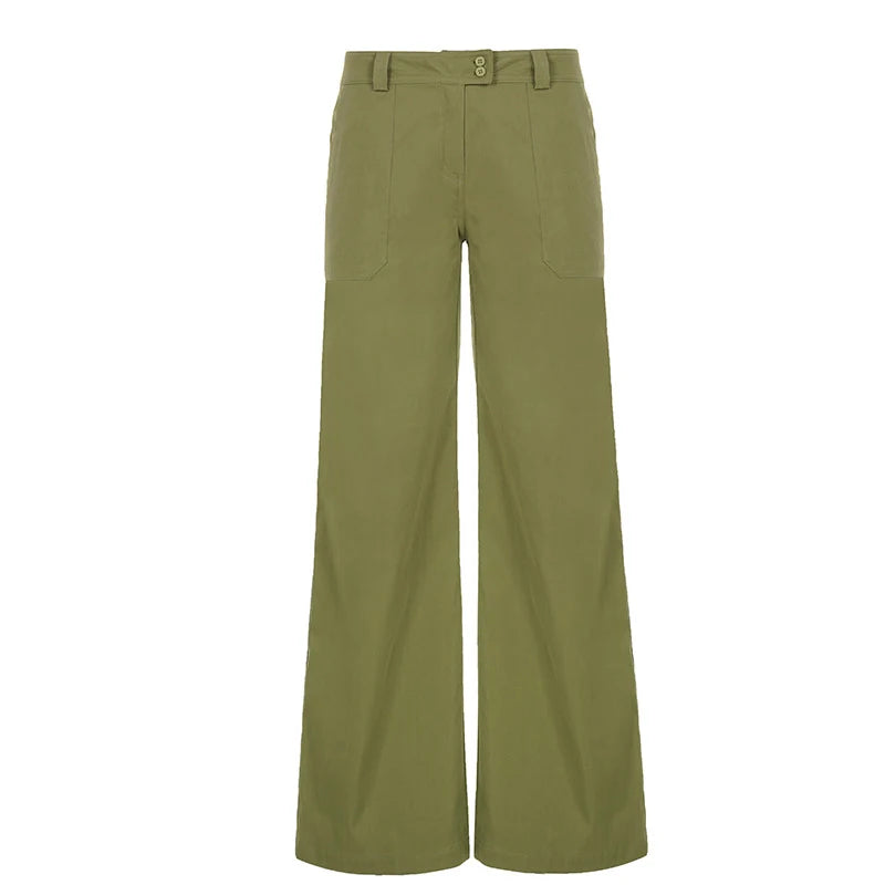 Voguable  Women's High-Waisted Pockets Buttons Wide Leg Trousers Regular Street Style Classic Solid Color All-match Club Trousers voguable