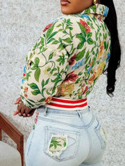 Voguable  Retro Floral Jacquard Varsity Sexy Cropped Jackets Women Autumnn Winter Fashion Long Sleeve Striped Baseball Coats Female voguable