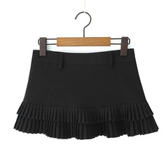 Cool Girl Y2K Pleated Mini Skirt Sexy Low Waist Short Skater Skirts With Shorts Lining voguable
