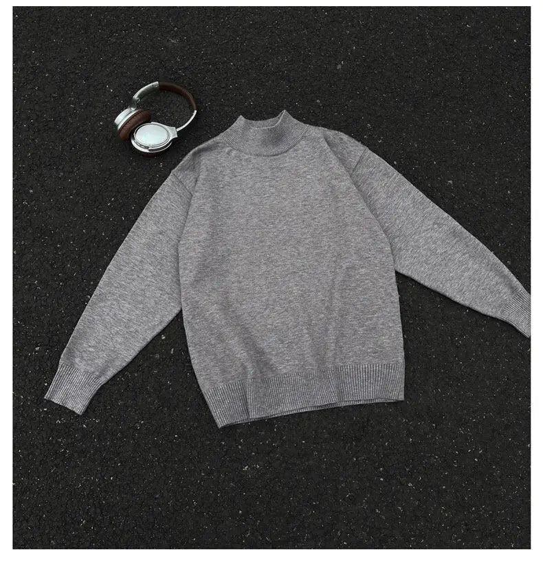 Men's Light Luxury Knit Mock Neck Sweater Autumn Winter Fashion Korean Long Sleeve Streetwear Leisure All-match Knitwear voguable
