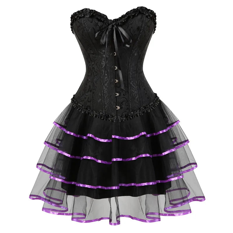Voguable sexy corsets for women plus size costume overbust burlesque corset and skirt set tutu corselet victorian fashion gowns voguable
