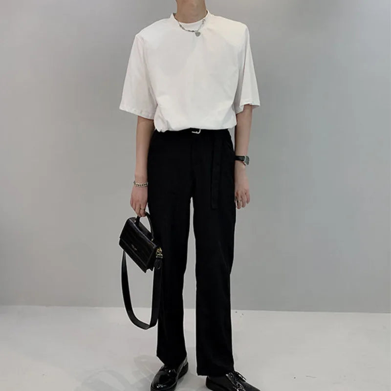 Voguable Summer Short Sleeve T-shirt Men Fashion Casual Shoulder Pad T-shirt Men Streetwear Korean Loose Round Neck T Shirt Men Top M-2XL voguable