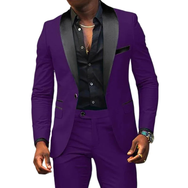 Voguable  Men's New Fashion Business Casual Two-piece, Comfortable and Breathable Slim-fit Side Slit Single-button Suit Jacket+trousers voguable