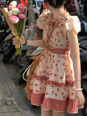 Voguable Summer Print Kawaii Party Mini Dress Women Backless Japanese Sweet Cute Dress Female Lace Korea Princess Lolita Fairy Dress voguable