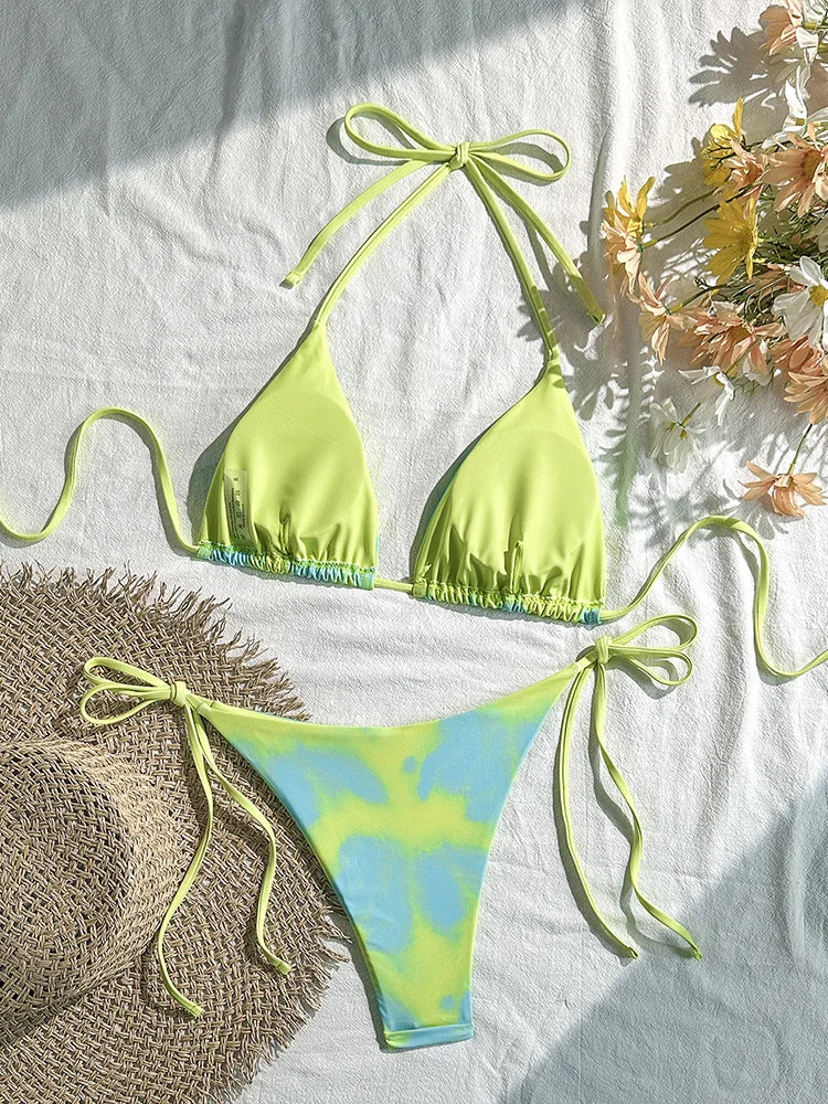 Voguable  Sexy Laced Up Gradient Bikini Women Split Swimsuit Beach Vacation Bikini New All Season Backless Bikinis 2 Piece Set voguable