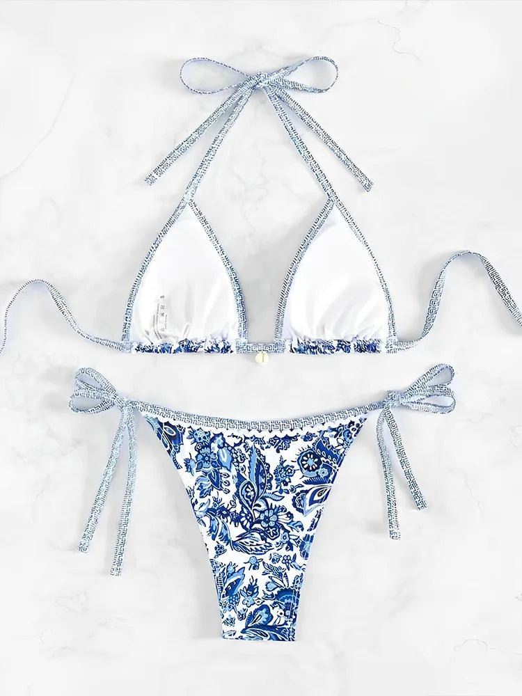 Voguable  Summer Female Swimsuit Bathers Bathing Swimming Suit Beachwear Halter String Triangle Two Piece Bikini Women Swimwear voguable