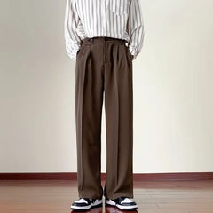 Voguable Brown Black Suit Pants Men Fashion Social Men Dress Pants Korean Loose Straight Wide Leg Pants Men Office Formal Trousers voguable
