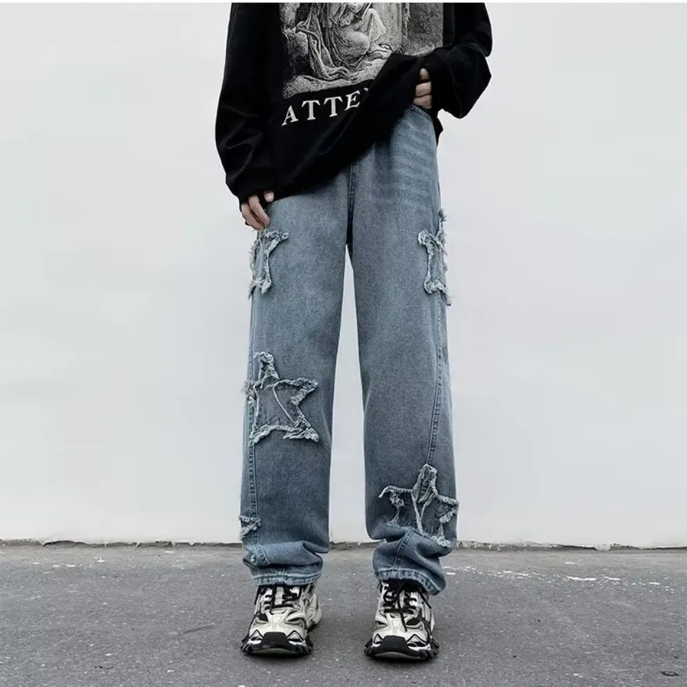 New Fashion Stars Towel Embroidery Baggy Men Jeans Pants Y2K Clothes Straight Hip Hop Cotton Trousers Pantalon Homme mens jeans voguable