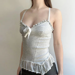Voguable  Y2K Lace Ruffles Crop Top Women Coquette Aesthetic Bow Milkmaid Corset Cute Japanese Lolita Style Camis Fairy Vest voguable