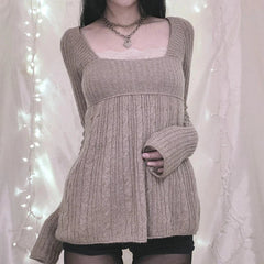 Vintage Babydoll Tops Pullovers Lady Aesthetic Coquette Knit Sweaters Outfit Autumn Square Neck Long Sleeve Knitwear Jumpers Y2k voguable