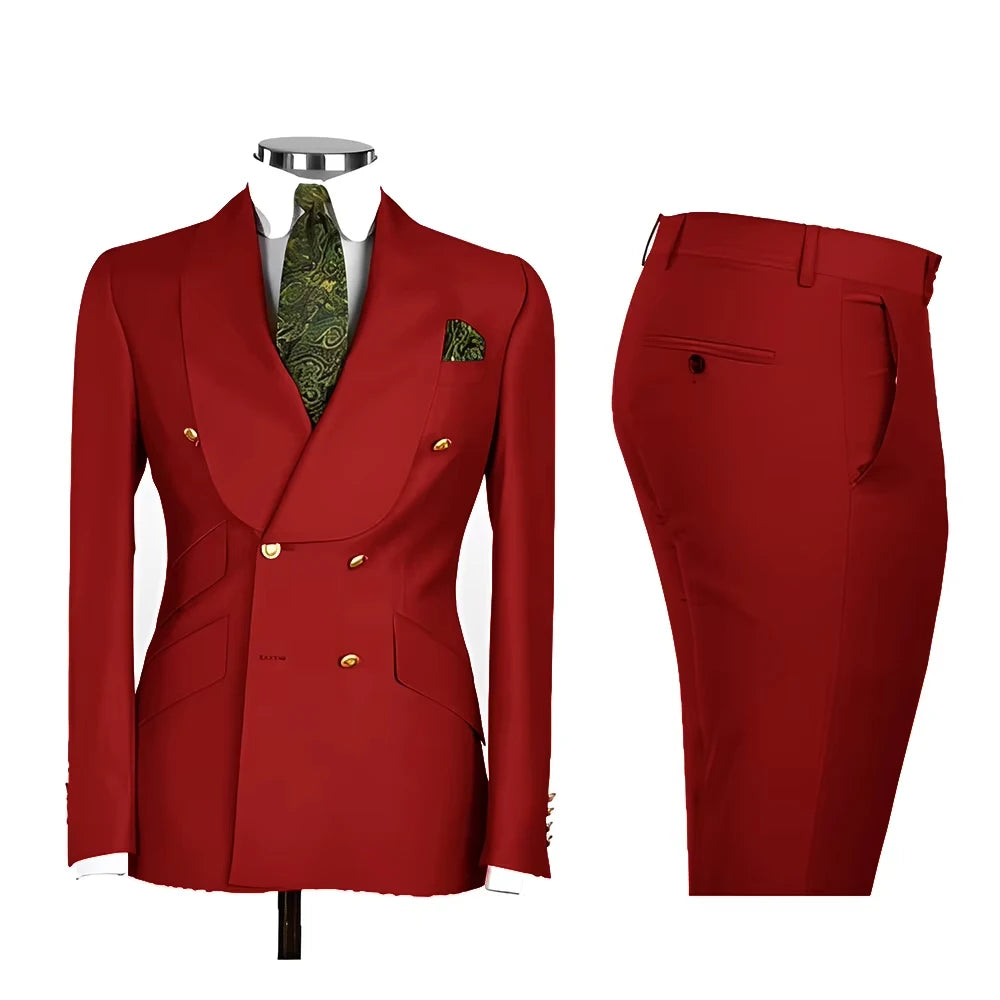 Voguable  Men's Double Breasted Tuxedo Suit Shawl Lapel Slim Fit 2 Piece Blazer & Pants Formal Business Luxury Suits Casual Wedding Groom voguable