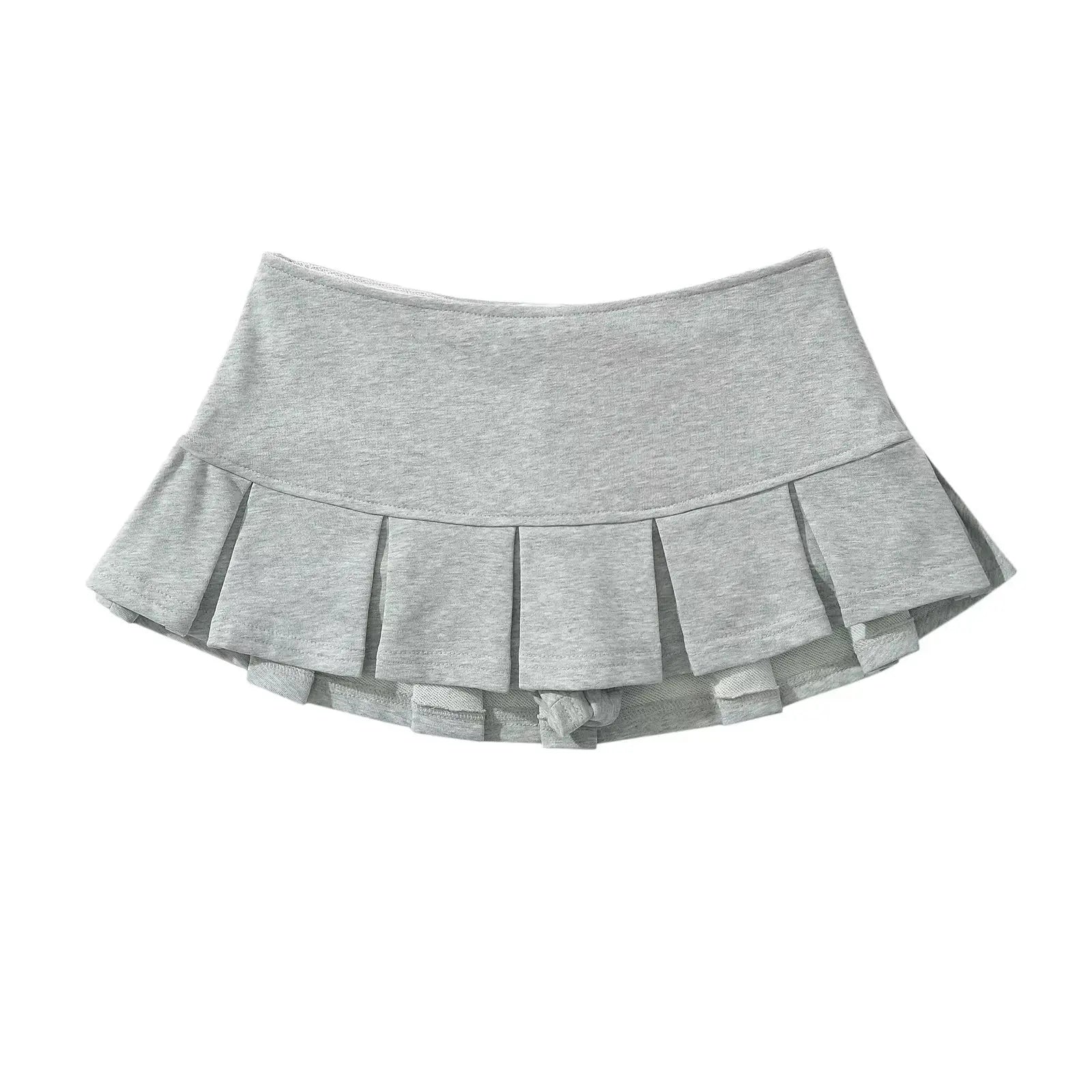 Voguable  Women Gray Low Waist Pleated Mini Skirt voguable