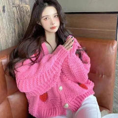 Autumn Winter Strawberry Knitting Women Cardigan Y2K Fashion Loose Long Sleeve Thicken Warm Sweater Korean Chic Preppy Sweater voguable