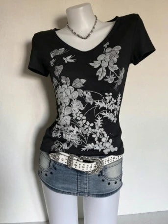 Voguable  Vintage Light Slim Fit O Neck Short Sleeve T Shirt Summer Slim Fit American Streetwear Harajuku Casual Tees Crop Tops New voguable