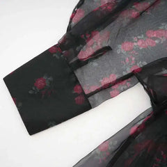 Mesh See-through Women Dress Zipper Flowers Edible Tree Fungus Design Stand Collar Full Sleeve 2025 Dresses Female voguable