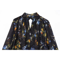 Floral Print Loose Midi Long Dresses Women Turtleneck Lantern Sleeve Boho Vestidos Spring Summer Lady Vacation Dress voguable