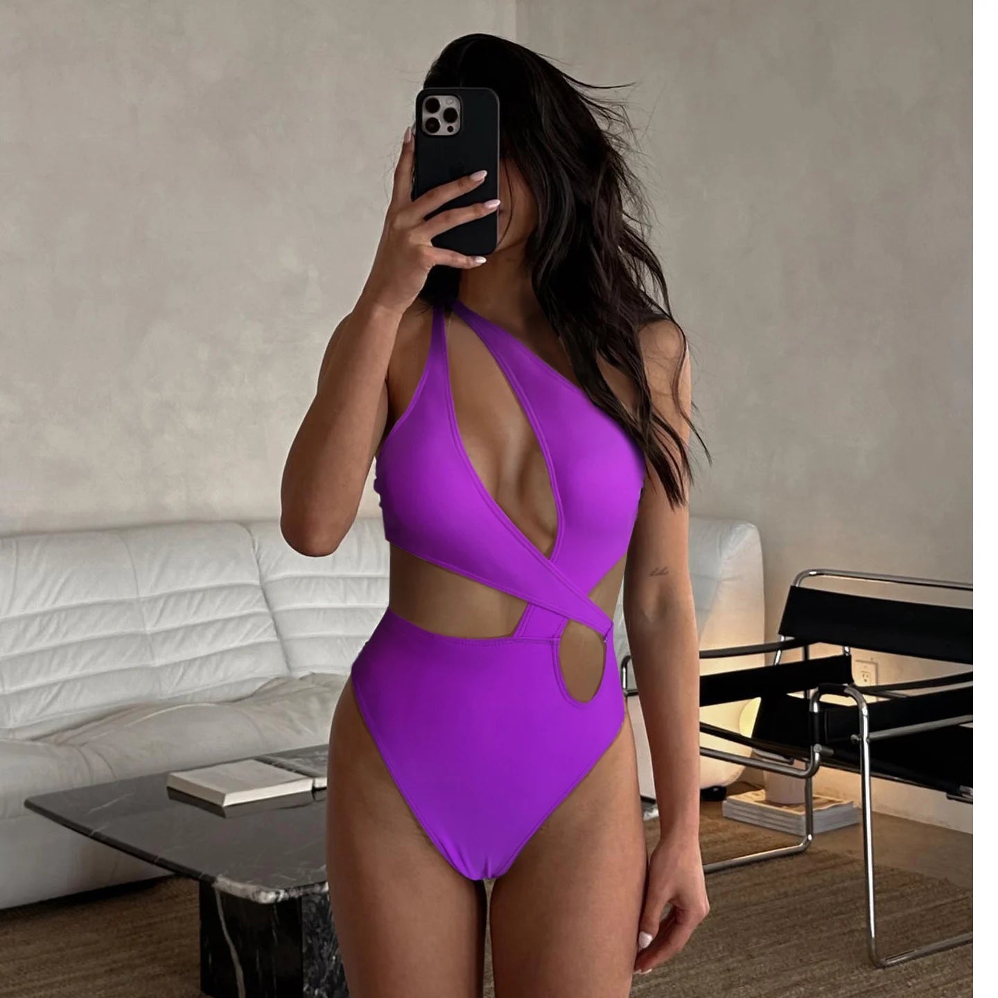 New Hollow One Piece Swimsuit  Sexy Swimwear Women Off The Shoulder Swimsuit Halter Swim Suit Solid Print Beach Wear Female voguable