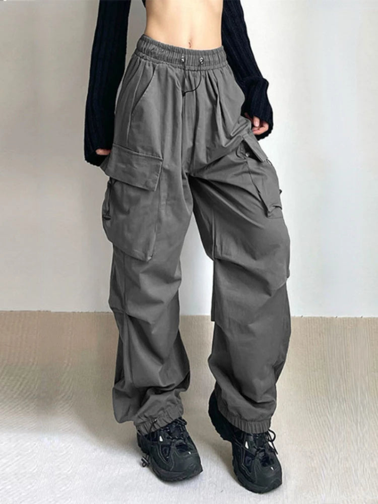 Voguable Women Oversized Cargo Parachute Pants Y2k Vintage Streetwear High Waist Joggers Hippie Baggy Harajuku Wide Leg Sweatpants voguable