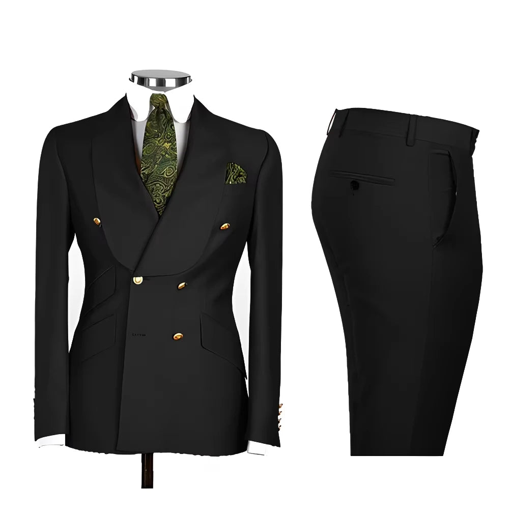 Voguable  Men's Double Breasted Tuxedo Suit Shawl Lapel Slim Fit 2 Piece Blazer & Pants Formal Business Luxury Suits Casual Wedding Groom voguable