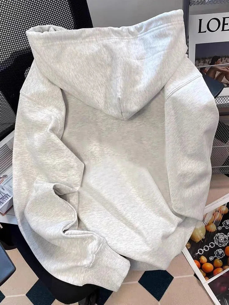 Cartoon Print Cute Hoodies Women Vintage Long Sleeve Loose Kawaii Sweatshirt Japan Retro Casual Pockets Female Gray Y2K Tops New voguable