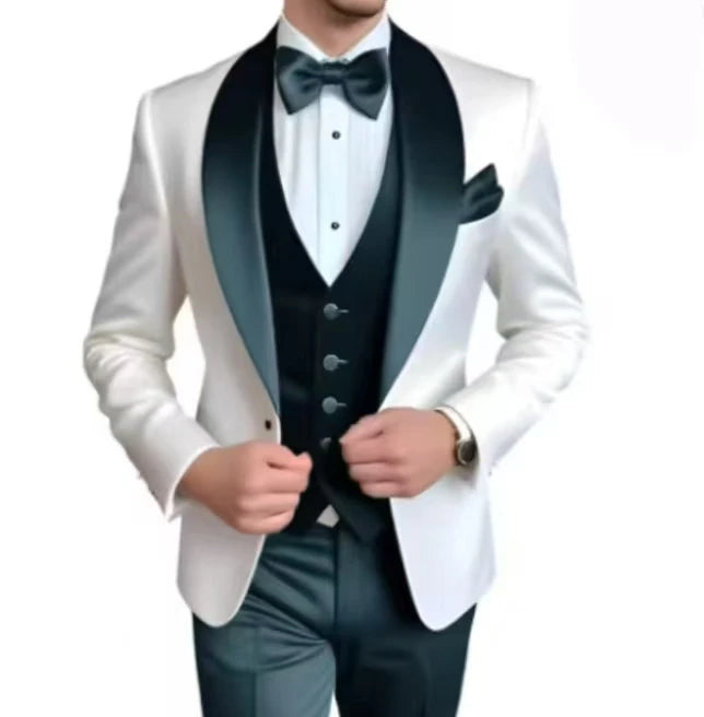 Voguable  Elegant Classic High-Quality Men Suit 3pcs Set with Satin Collar Jacket Vest And Trousers Business Wedding Banquet Customizable voguable
