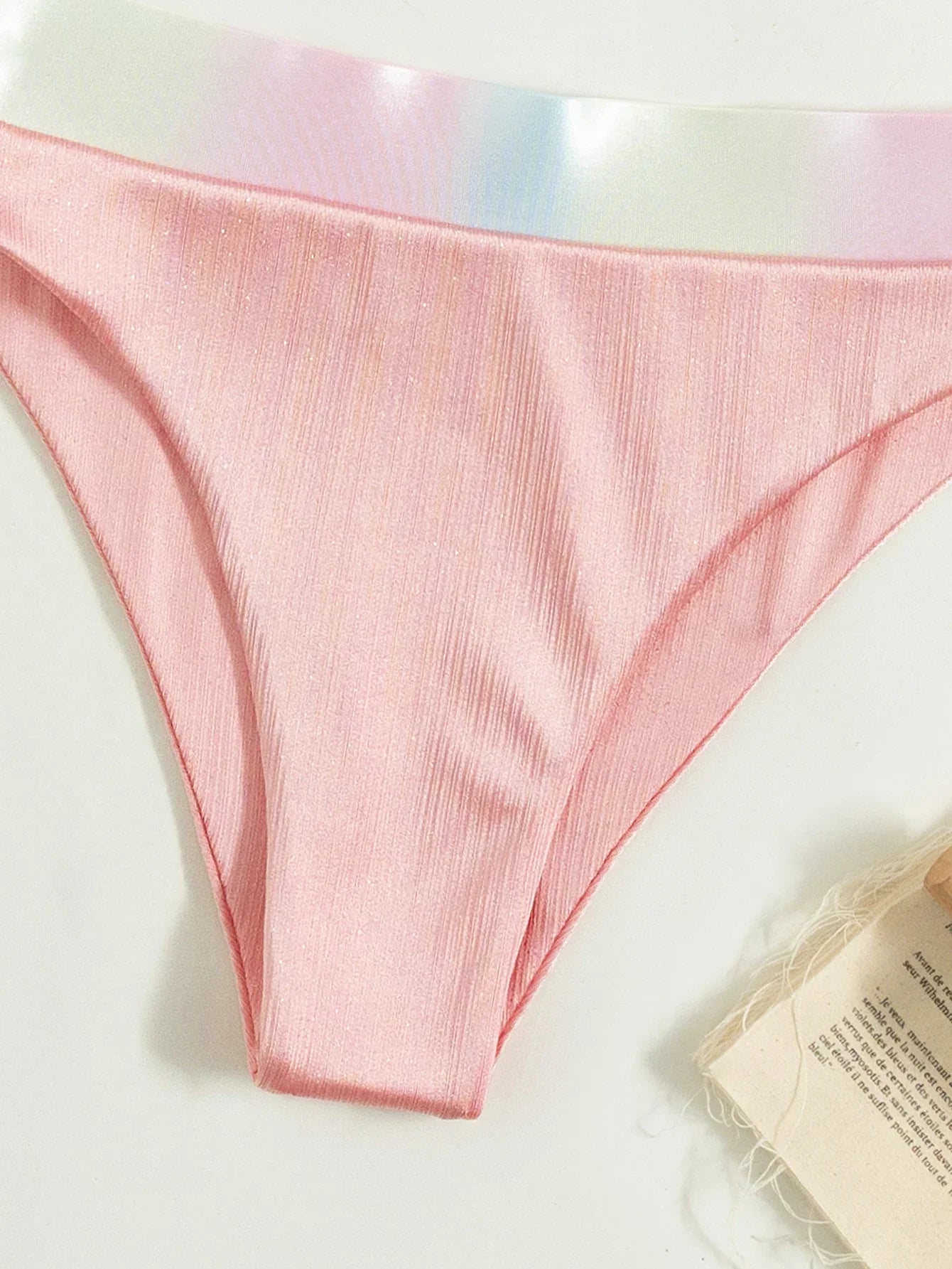 Voguable Shiny Pink Contrast Bikini Set Women Halter Push Up Patchwork High Waist Swimsuit 2024 Designer Bathing Suit Two Piece Swimwear voguable