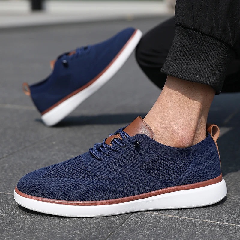 Voguable  Men's Fashionable Knitted Lace Up Shoes Breathable Mesh Stable and Soft Sole Trendy Luxurious Running Flat Shoes Tenis Masculino voguable