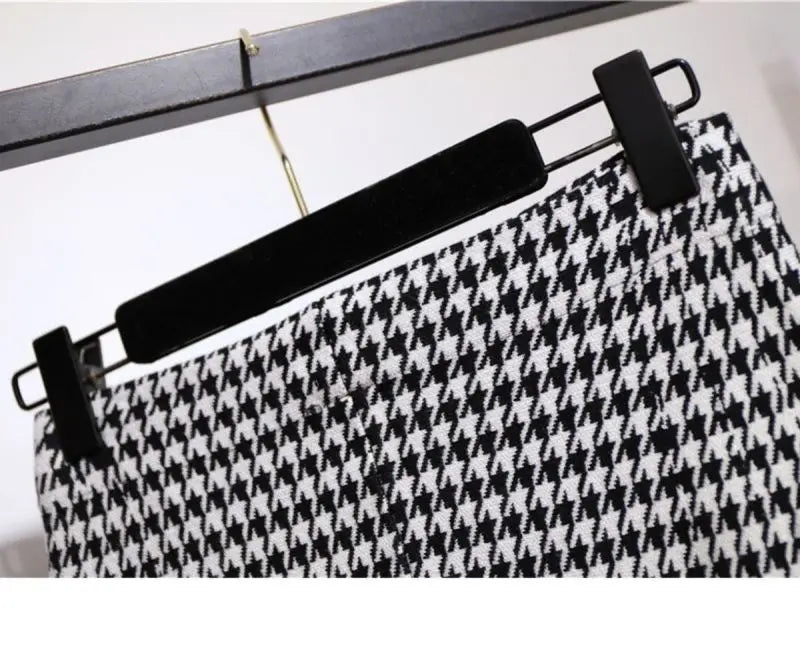 Trumpet Houndstooth Vintage High Waist Buttons Women's Skirt Korean Fashion Mermaid Mid-Calf Long Skirts For Women Spring voguable