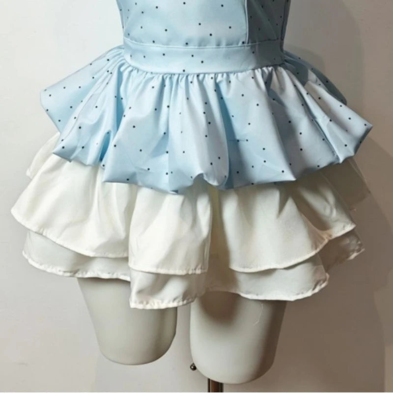 Voguable  Polka Dot Print Bow Halter Sets Vests Solid Cake Ball Gown Summer Mujer Faldas Slim French Style Small Fellow New Skirts voguable