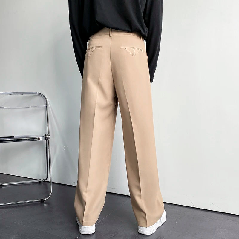 Voguable Solid Color Formal Suit Pants Men Korean Fashion Loose Casual Pants Men Harajuku Streetwear Wide-leg Straight-leg Pants Men voguable