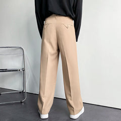Voguable Solid Color Formal Suit Pants Men Korean Fashion Loose Casual Pants Men Harajuku Streetwear Wide-leg Straight-leg Pants Men voguable