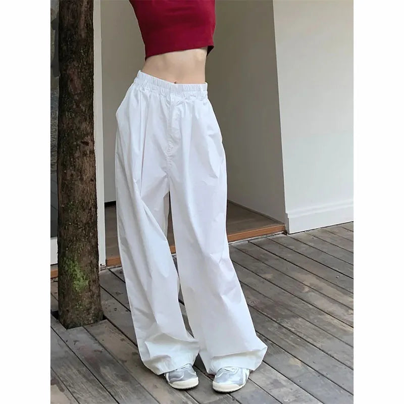 Y2K White Hip Hop Wide Leg Pants Women Autumn High Waist Korean Oversized Cargo Trousers Loose Chic All Match Streetwear voguable