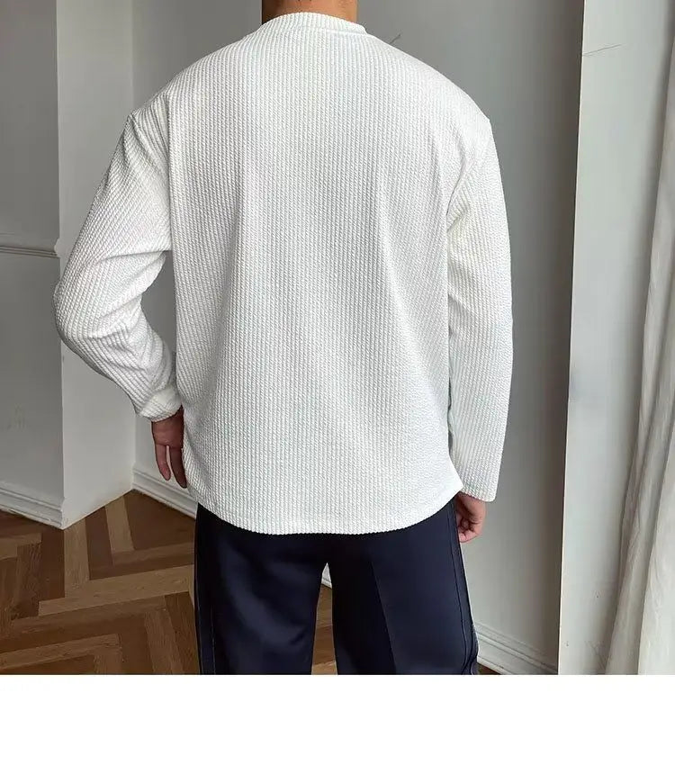 Voguable  Spring Autumn Casual Fashion Solid Loose T-shirt Man Long Sleeve All Match Korean Style Patchwork Pullover Tops Tee Male Clothes voguable