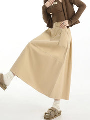 Retro Belt Long Skirt Women Casual Sweet High Waist A Line Skirts Preppy Style Fall Winter Lady Korean Vintage Long Skirts voguable