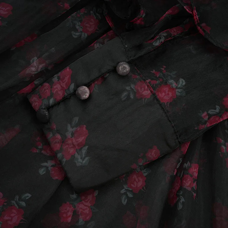 Mesh See-through Women Dress Zipper Flowers Edible Tree Fungus Design Stand Collar Full Sleeve 2025 Dresses Female voguable