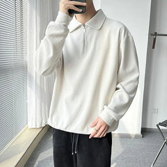 Voguable  Male Clothes Solid Hoodieless Sweatshirt for Men Polo Sweat Shirt Blue Pullover Half Zip Top Streetwear Cotton Winter S Luxury voguable