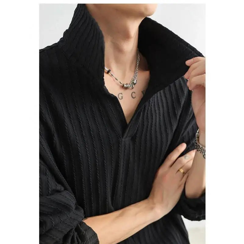 Voguable  Soft Long Sleeve Casual Lapel Tee Shirt plus Size Men's Oversized Top Streetwear for Autumn Spring M-5XL voguable