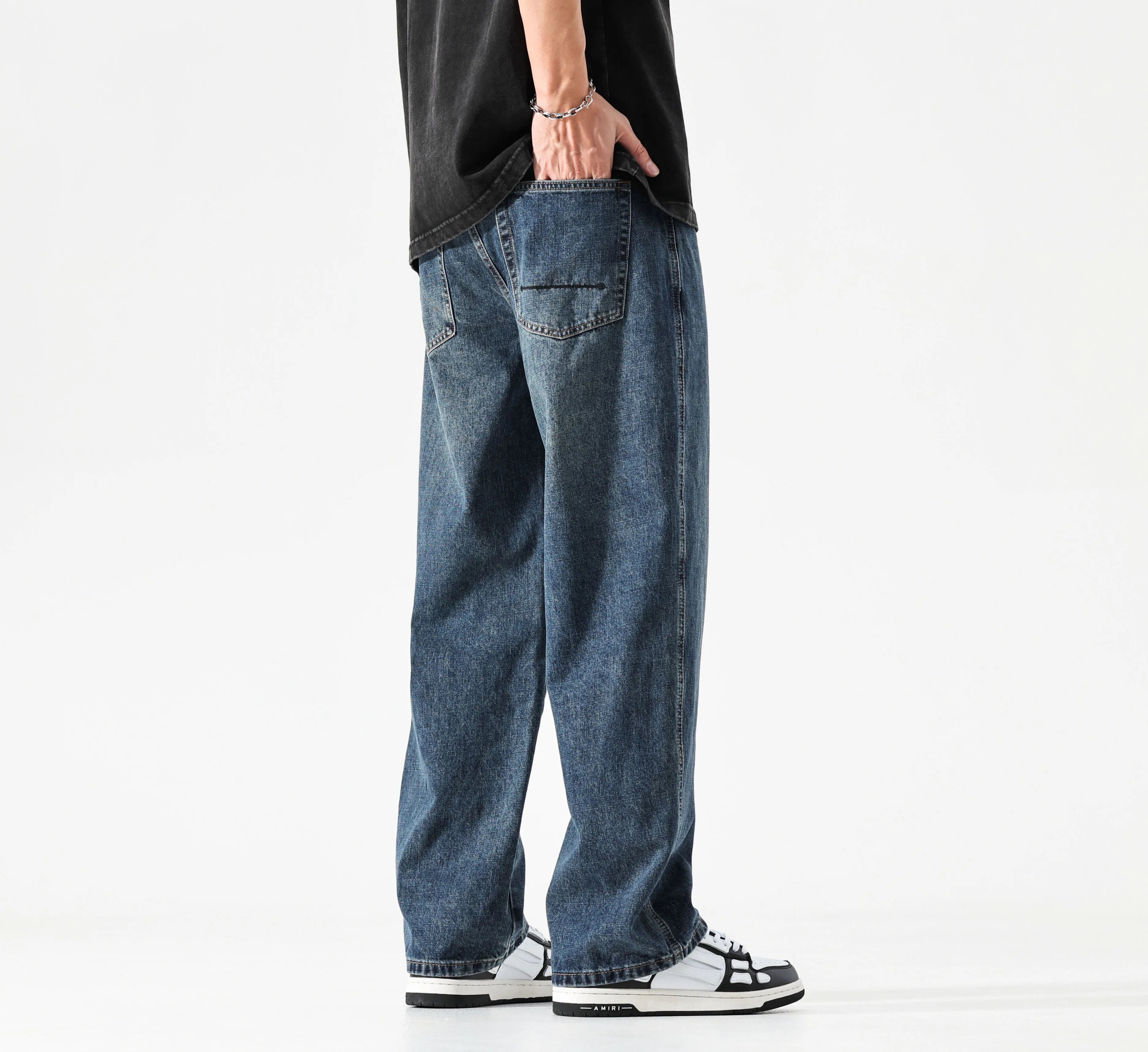 Wide Leg Jeans Men Baggy Pants Summer Straight Cut Loose Retro Blue Denim Pants Streetwear Fashion Pockets Vintage Man Clothes voguable