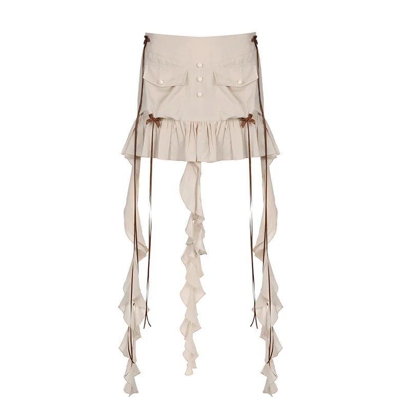 TARUXY Splice Folds Mini Skirt For Women Pocket High Waist Bnadage Skirts Womens 2023 Party Casual Lace Up Slim Skirts Ladies voguable