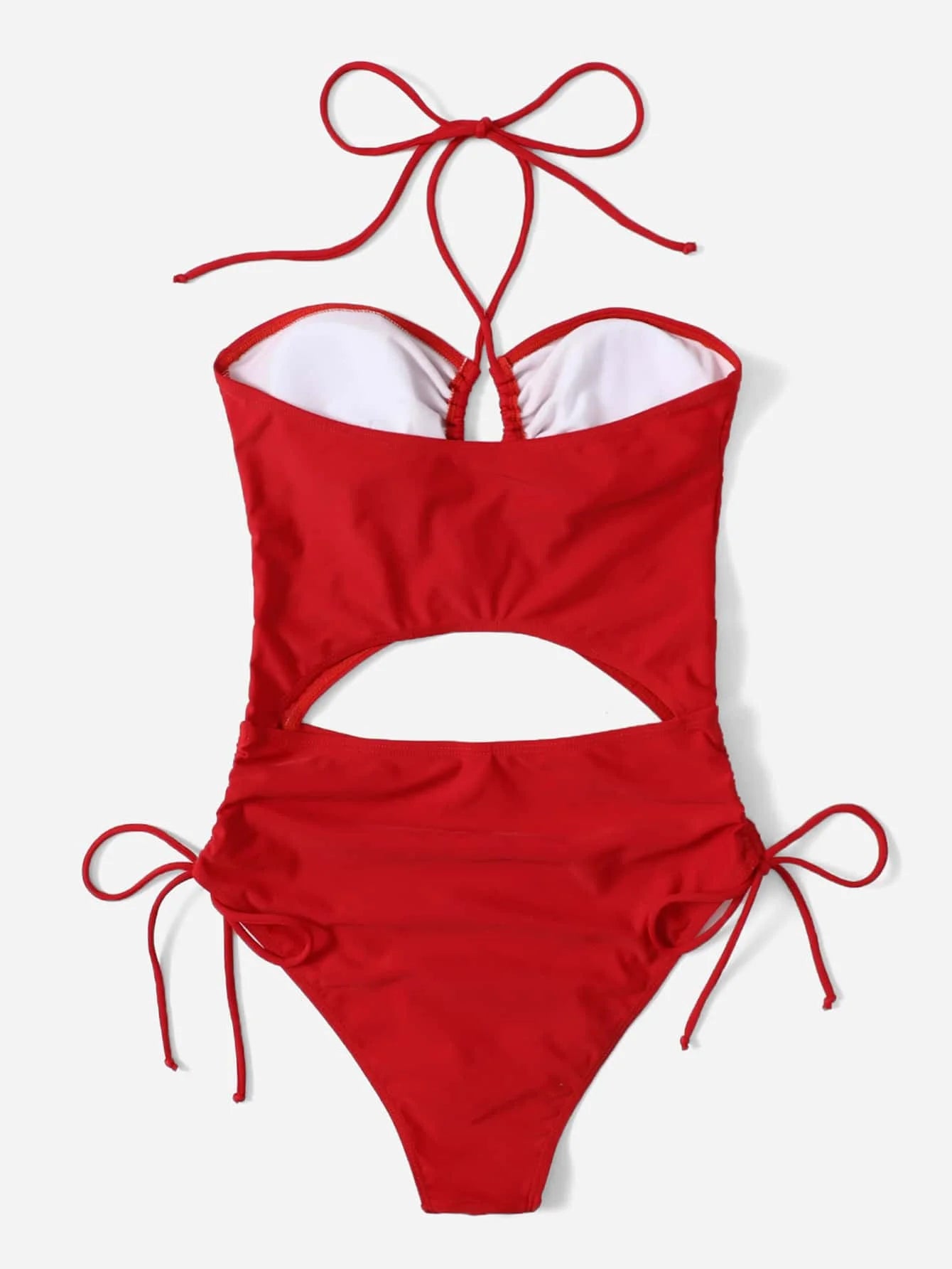 Voguable  Drawstring Swimsuit Solid Cut Out Knot Halter One Piece Swimwear Women Padded Bathing Suit Female Swimming Summer Beachwear voguable