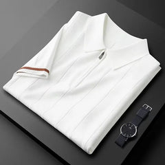 New Men's Clothing Light Luxury Business Knit Zipper Polo Shirt Leisure Short Sleeve Korean Popular Clothes Retro Knitwear M-3XL voguable