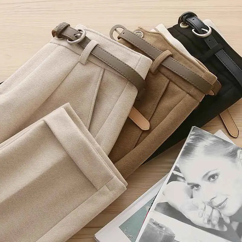 Fall Warm Woolen Belt Harem Pencil Pants Women High Waist Ankle Length Casual Suit Pants Korean Chic Office Lady Trousers voguable