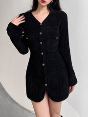 Black Velvet V-Neck Evening Party Short Dress mysite